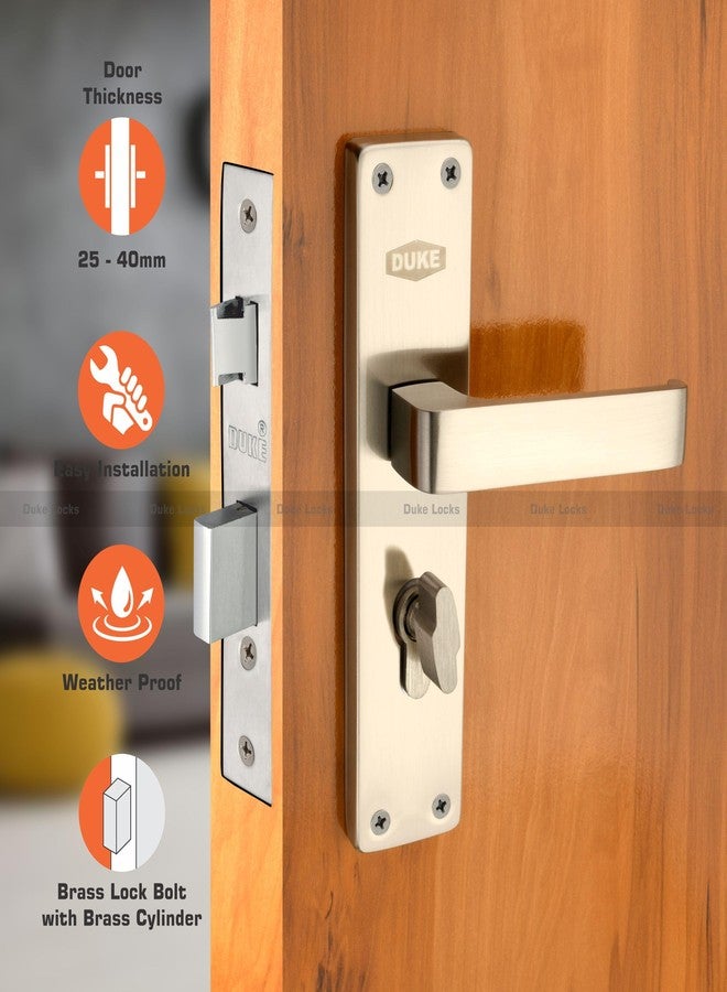 دوق طقم مقبض باب DUKE Mortic مع قفل، تشطيب من الفولاذ المقاوم للصدأ، مقاوم للعوامل الجوية، سمك الباب من 25 إلى 40 مم، أسطوانة نحاسية مع 3 مفاتيح - Image 2